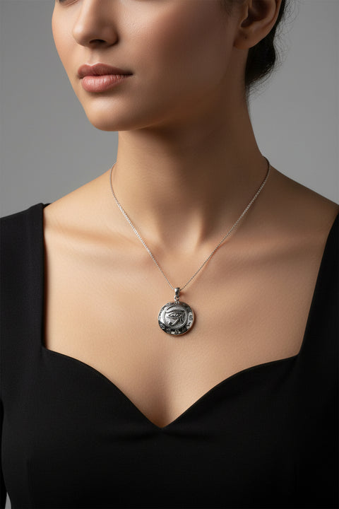 Load image into Gallery viewer, Eye of Horus Necklace, Egyptian Eye Pendant, Mystical Amulet, Egyptian Symbol, Pagan Jewelry, Cancer Survivor Gift, Recovery Gift
