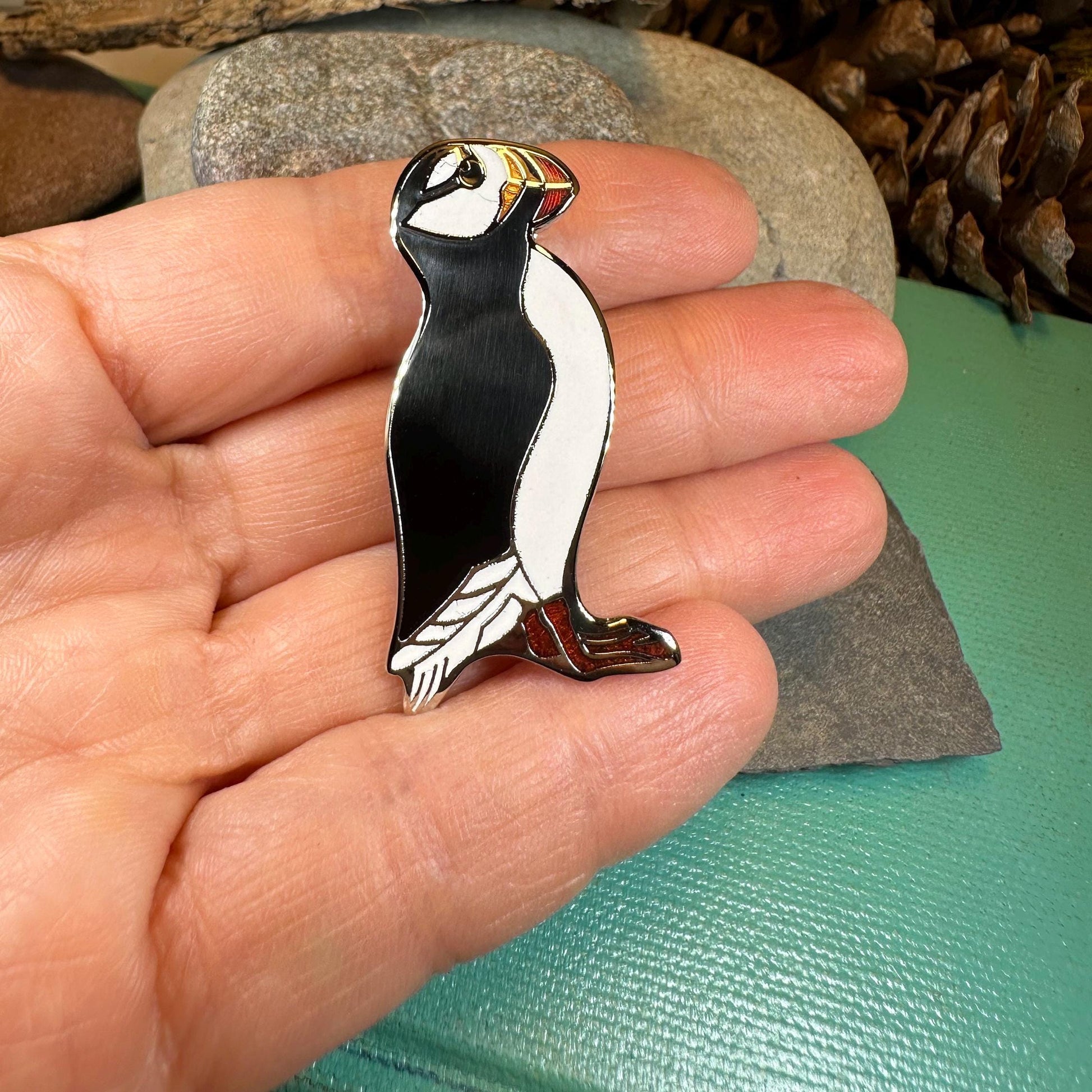 Puffin Brooch, Celtic Pin, Scotland Jewelry, Enamel Pin, Celtic Jewelry, Seabird Pewter Pin, Celtic Bird Jewelry, Nature Jewelry, Wife Gift