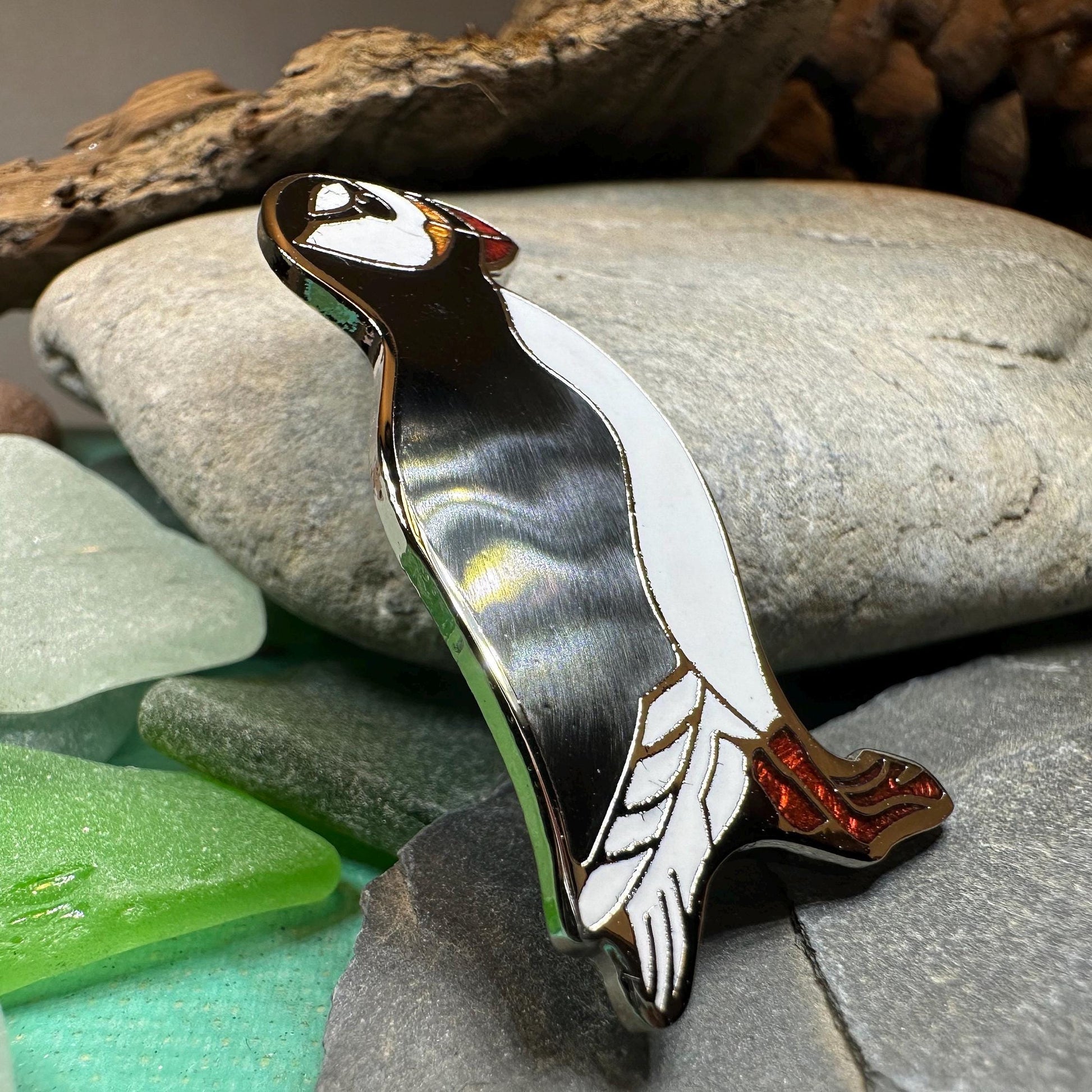 Puffin Brooch, Celtic Pin, Scotland Jewelry, Enamel Pin, Celtic Jewelry, Seabird Pewter Pin, Celtic Bird Jewelry, Nature Jewelry, Wife Gift
