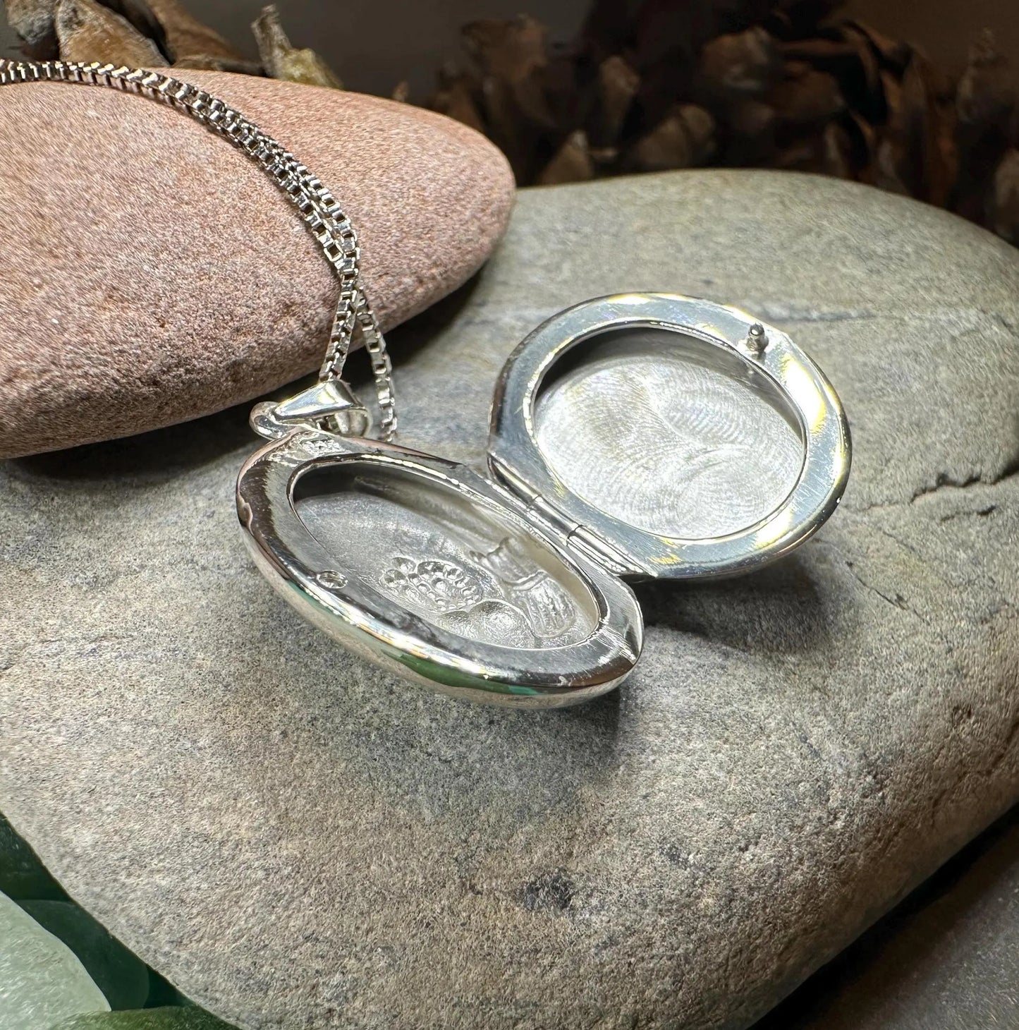Irish Claddagh Locket Necklace in Sterling Silver — view 5