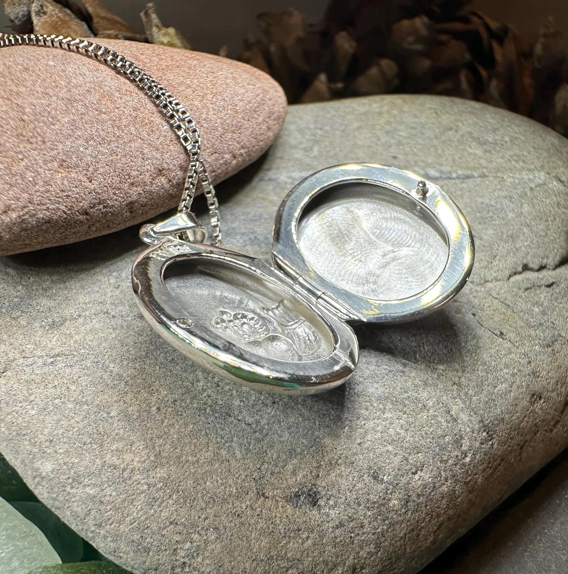 Irish Claddagh Locket Necklace in Sterling Silver — view 5