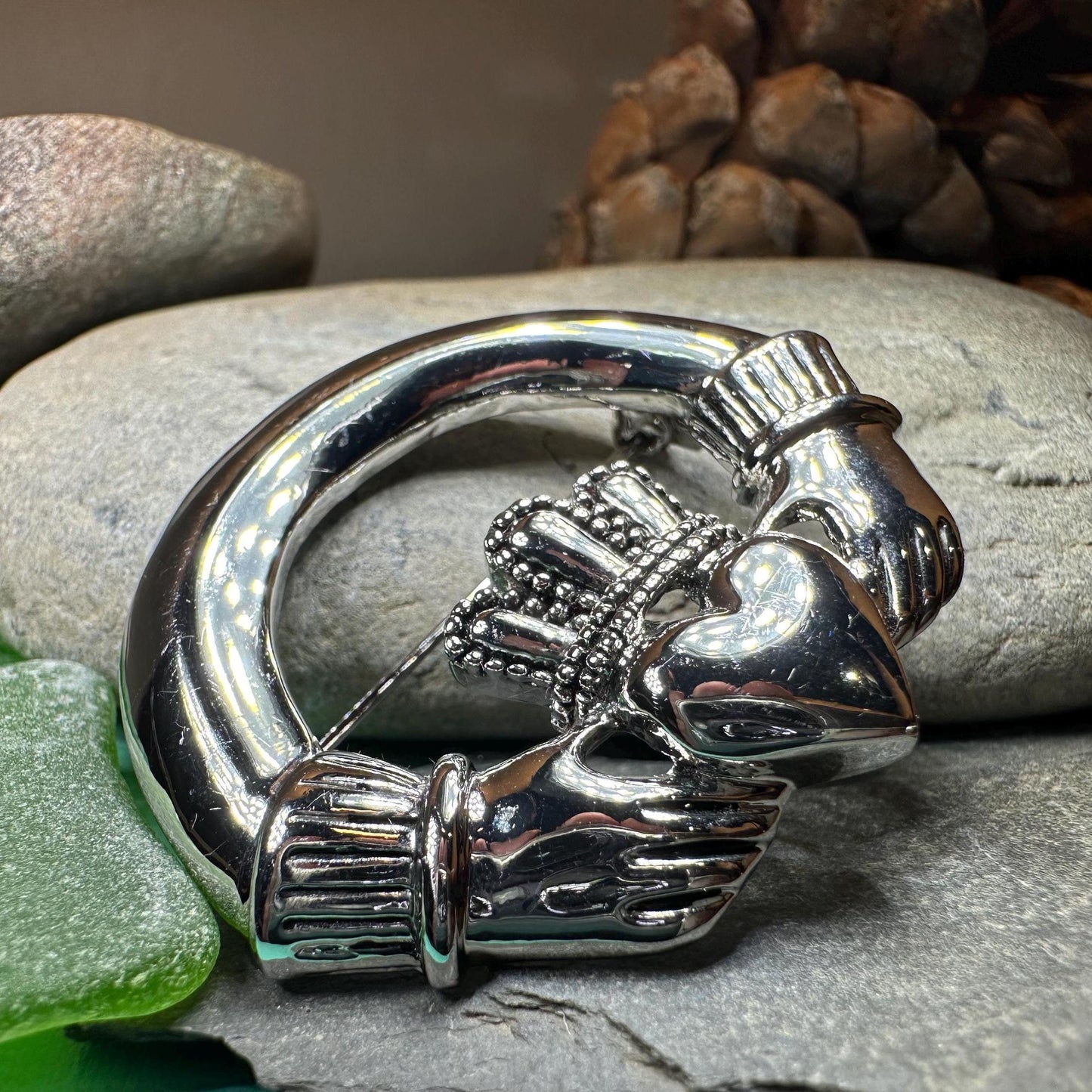 Emblem Pewter Irish Claddagh Brooch