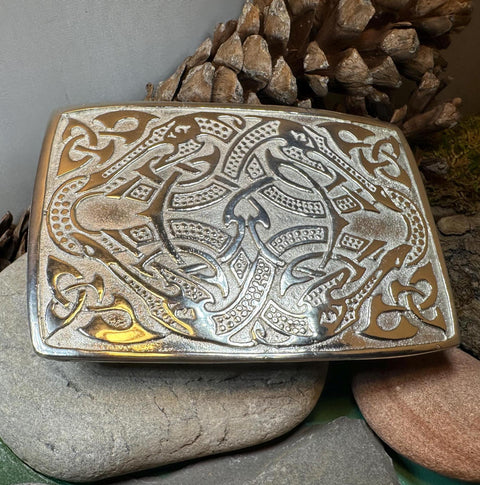 Load image into Gallery viewer, Celtic Viking Kilt Belt Buckle, Scottish Belt Buckle, Pewter Buckle, Large Belt Buckle, Men's Celtic Gift, Irish Gift, Celtic Knot Buckle
