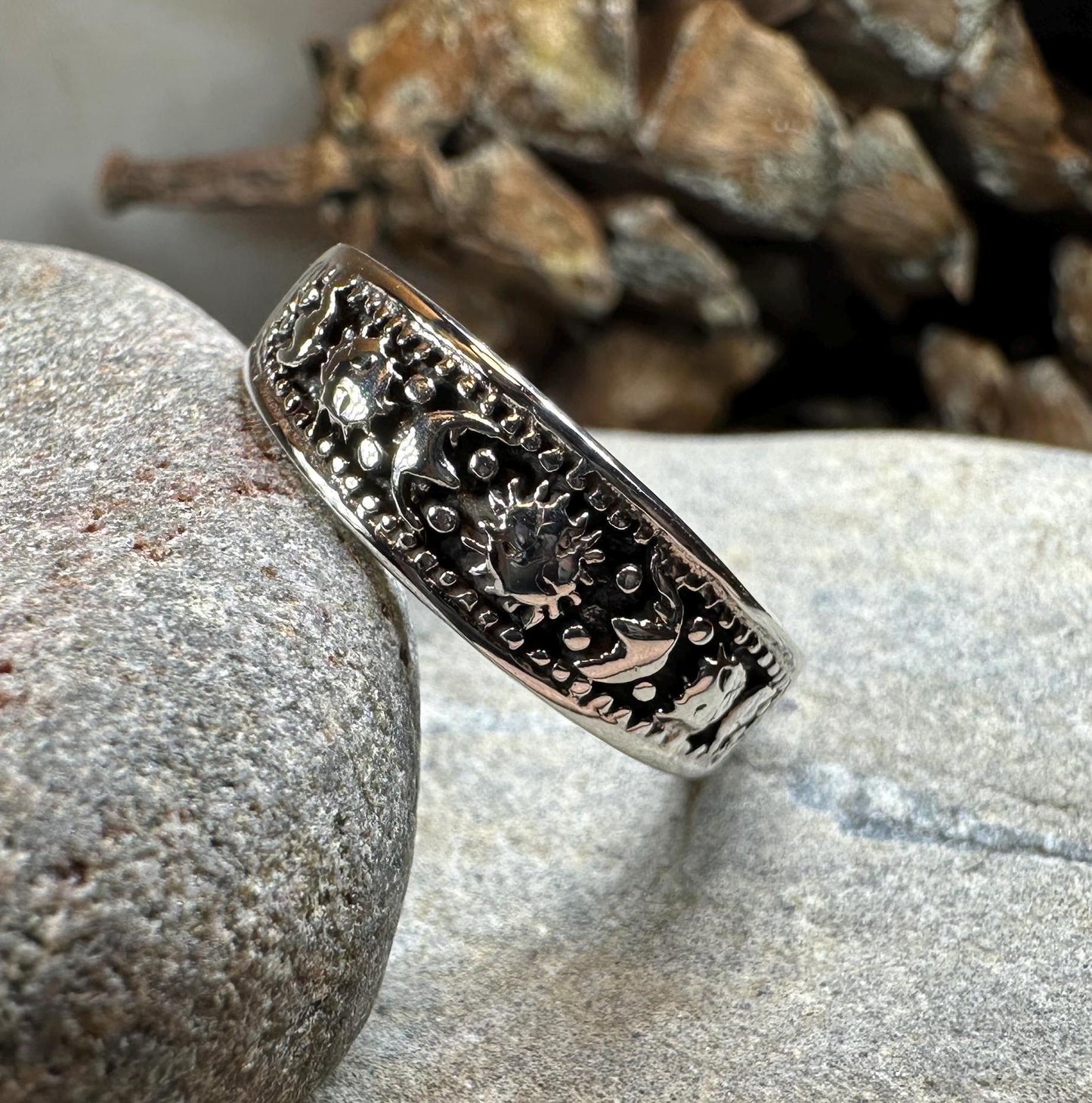 Crescent Moon Ring, Astronomy Ring, Celestial Ring, Outer Space Jewelry, Sun Ring, Science Lover Gift, Wiccan Jewelry, Boho Ring, Mom Gift