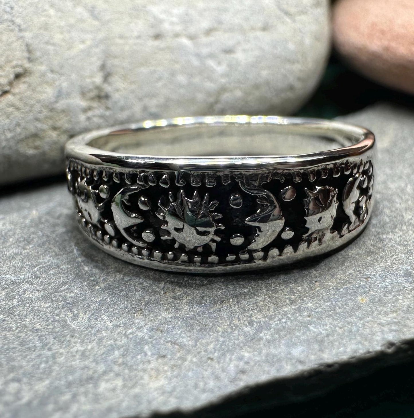 Crescent Moon Ring, Astronomy Ring, Celestial Ring, Outer Space Jewelry, Sun Ring, Science Lover Gift, Wiccan Jewelry, Boho Ring, Mom Gift
