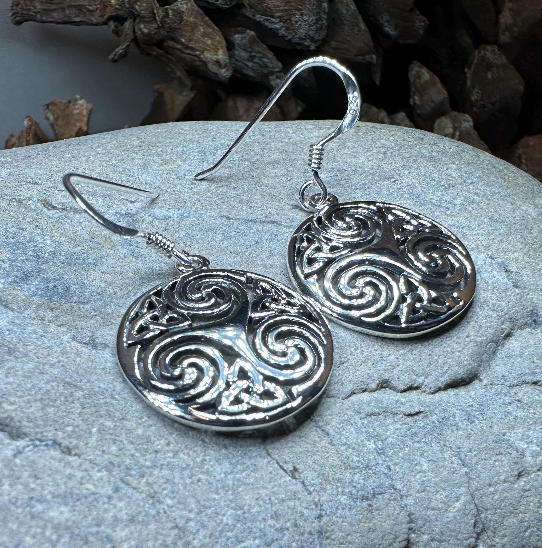 Celtic Spiral Earrings, Irish Jewelry, Scottish Jewelry, Ireland Gift, Triskelion Jewelry, Triskele, Celtic Jewelry, Triple Spiral Jewelry