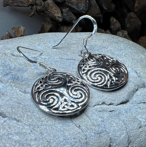 Load image into Gallery viewer, Celtic Spiral Earrings, Irish Jewelry, Scottish Jewelry, Ireland Gift, Triskelion Jewelry, Triskele, Celtic Jewelry, Triple Spiral Jewelry
