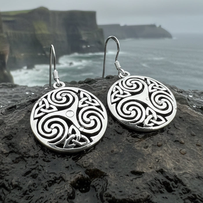 Celtic Spiral Earrings, Irish Jewelry, Scottish Jewelry, Ireland Gift, Triskelion Jewelry, Triskele, Celtic Jewelry, Triple Spiral Jewelry