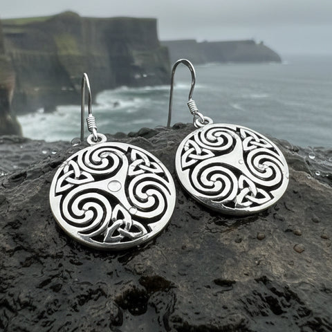 Load image into Gallery viewer, Celtic Spiral Earrings, Irish Jewelry, Scottish Jewelry, Ireland Gift, Triskelion Jewelry, Triskele, Celtic Jewelry, Triple Spiral Jewelry
