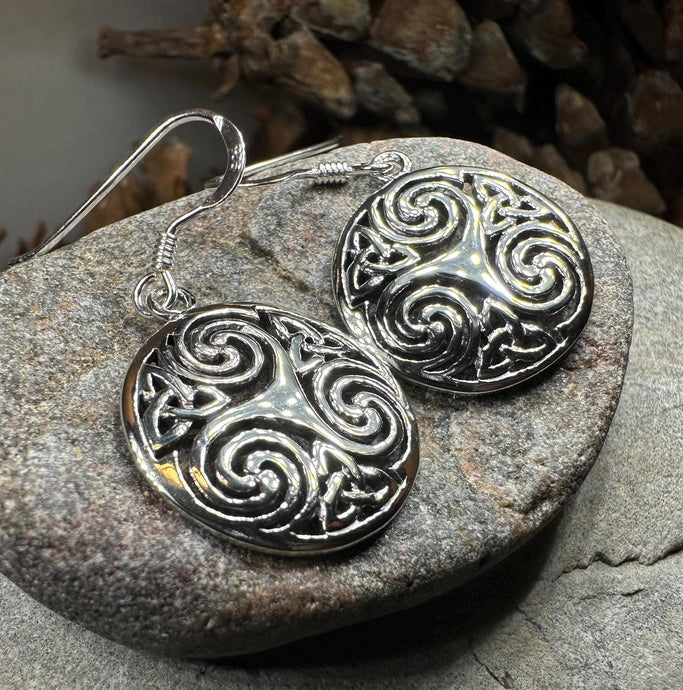 Celtic Spiral Earrings, Irish Jewelry, Scottish Jewelry, Ireland Gift, Triskelion Jewelry, Triskele, Celtic Jewelry, Triple Spiral Jewelry