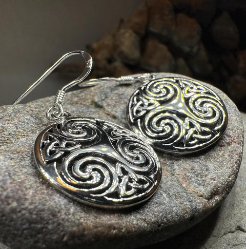 Load image into Gallery viewer, Celtic Spiral Earrings, Irish Jewelry, Scottish Jewelry, Ireland Gift, Triskelion Jewelry, Triskele, Celtic Jewelry, Triple Spiral Jewelry
