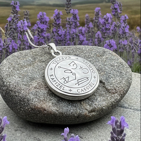 Load image into Gallery viewer, Archangel Cassiel Sigil Pendant, Angel Necklace, Spiritual Jewelry, Mystical Pendant, Guardian Angel, Police Jewelry, Protection Charm
