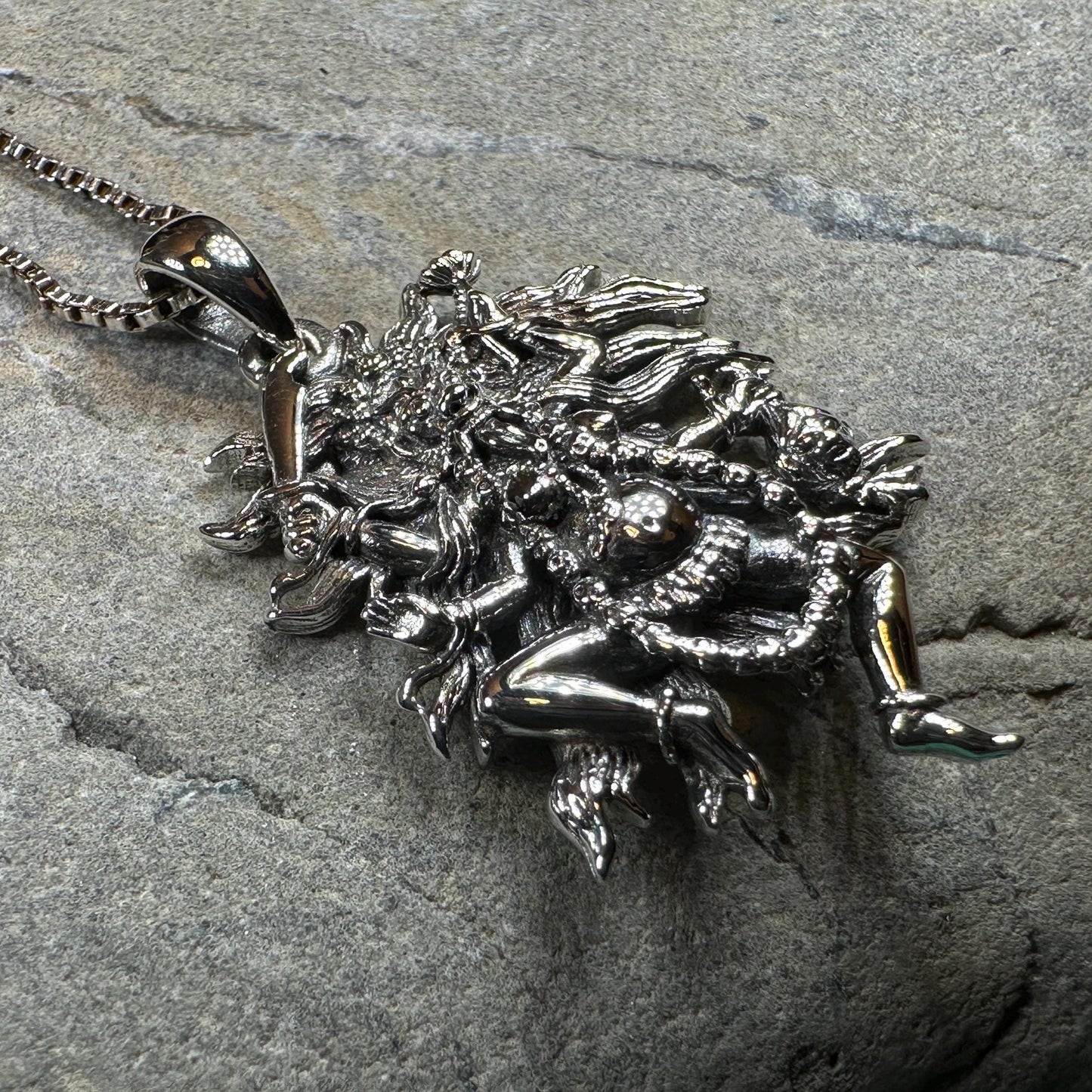 Kali Necklace, Hindu Pendant, Mystical Amulet, Goddess Pendant, Pagan Jewelry, Mother Goddess, Silver Hindu Goddess Pendant