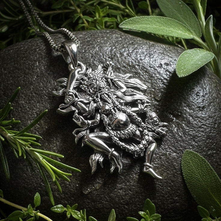Kali Necklace, Hindu Pendant, Mystical Amulet, Goddess Pendant, Pagan Jewelry, Mother Goddess, Silver Hindu Goddess Pendant