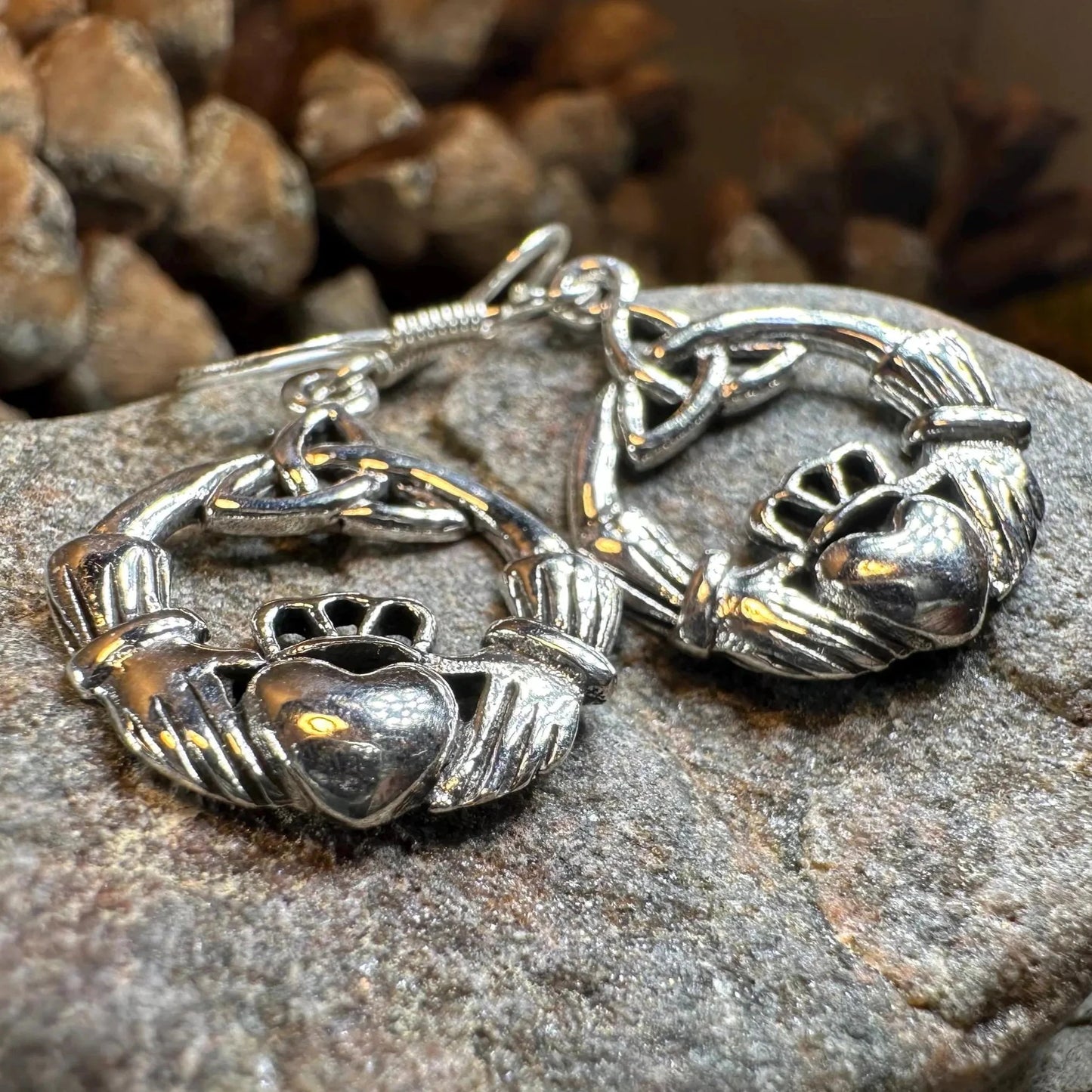 Claddagh Trinity Knot Earrings in Sterling Silver — view 3
