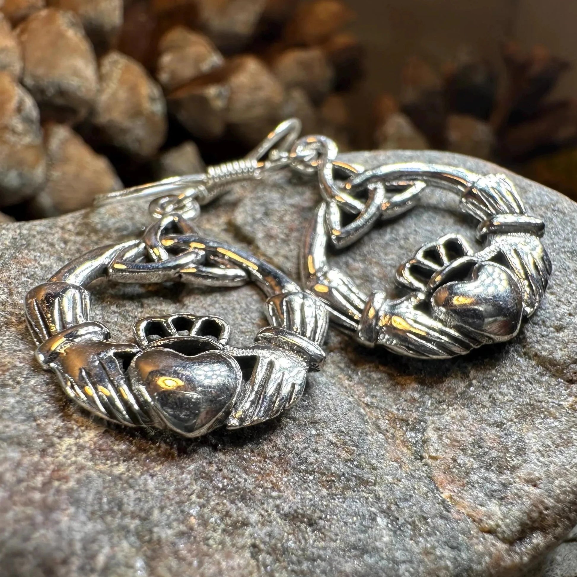 Claddagh Trinity Knot Earrings in Sterling Silver — view 3