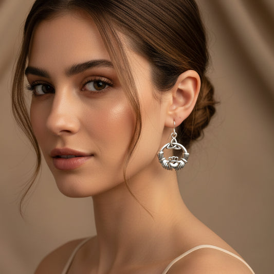 Claddagh Trinity Knot Earrings in Sterling Silver