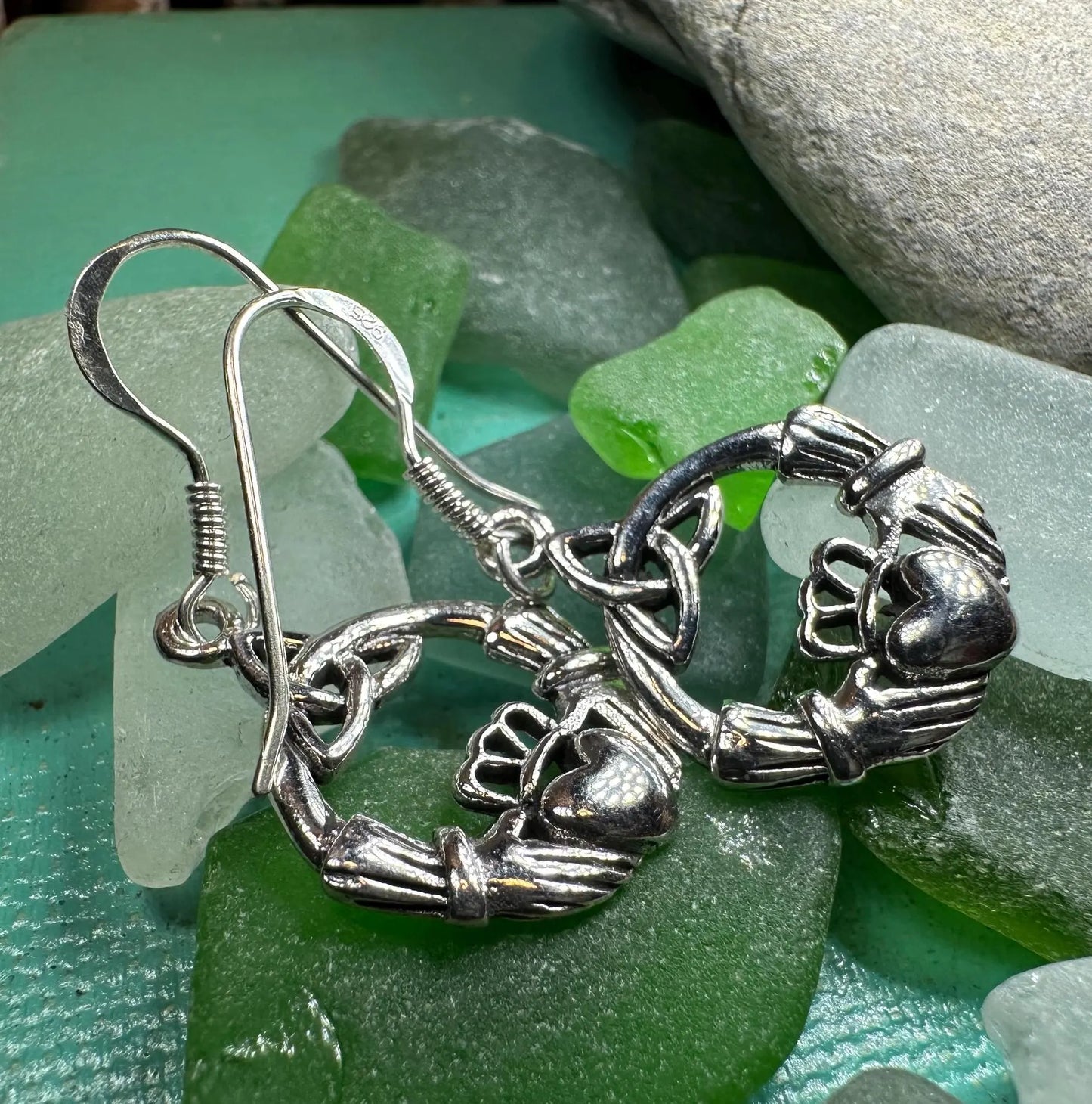 Claddagh Trinity Knot Earrings in Sterling Silver — view 5