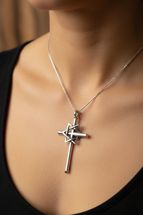 Load image into Gallery viewer, Star of David Cross Necklace, Cross Jewelry, Israel Support Gift, Anniversary Gift, Christian Gift, Religious Jewelry, Jewish Star Cross

