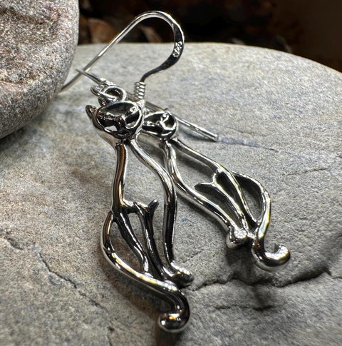 Load image into Gallery viewer, Celtic Cat Earrings, Cat Lover Gift, Celtic Jewelry, Irish Jewelry, Cat Lady Gift, Cat Mom Gift, Animal Jewelry, Mom Gift, Long Drop Earring
