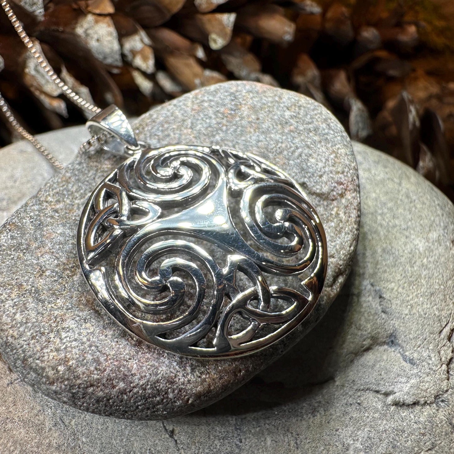 Celtic Spiral Necklace, Celtic Pendant, Irish Jewelry, Triple Spiral Pendant, Girlfriend Gift, Druid Necklace, Wiccan Jewelry, Triskel Gift