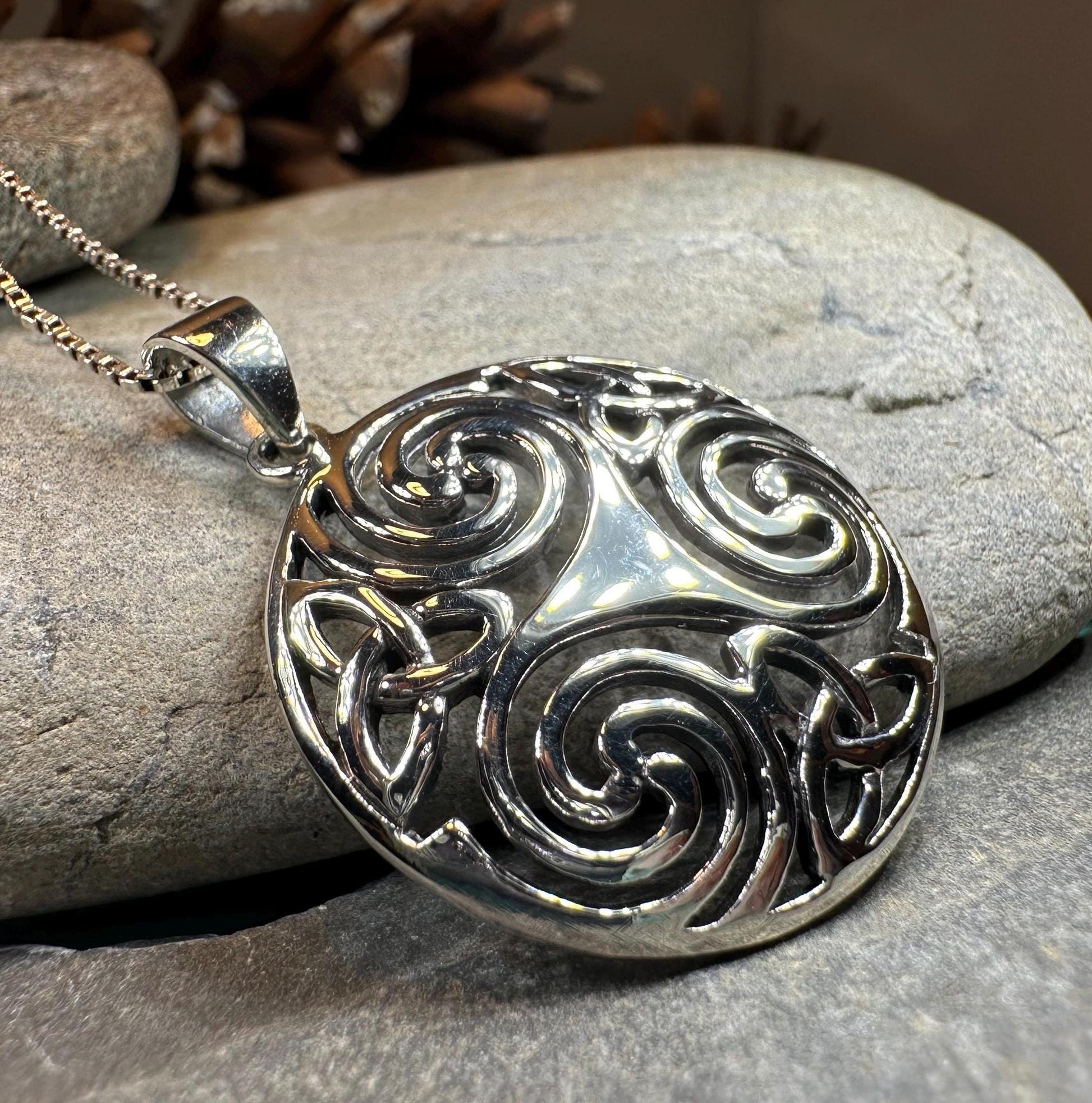 Celtic Spiral Necklace, Celtic Pendant, Irish Jewelry, Triple Spiral Pendant, Girlfriend Gift, Druid Necklace, Wiccan Jewelry, Triskel Gift
