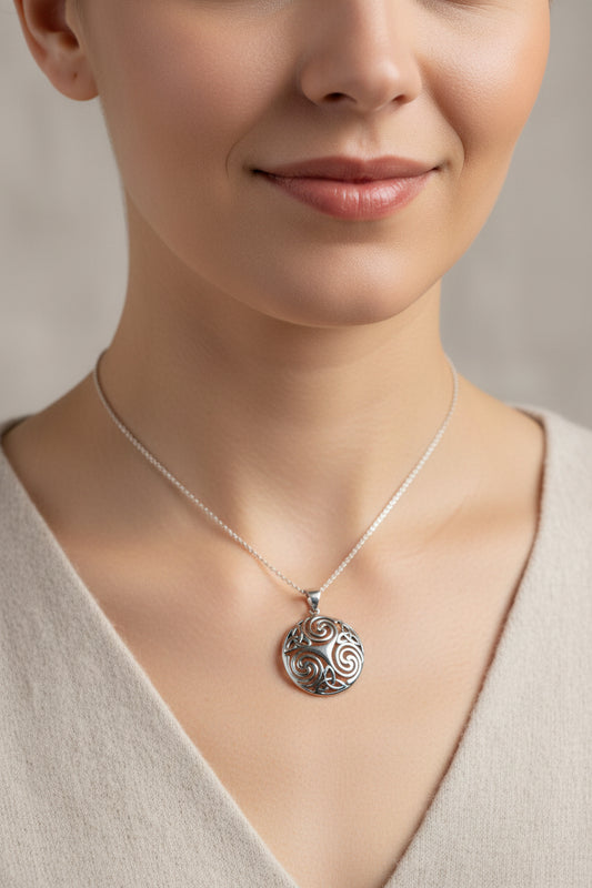 Celtic Spiral Necklace, Celtic Pendant, Irish Jewelry, Triple Spiral Pendant, Girlfriend Gift, Druid Necklace, Wiccan Jewelry, Triskel Gift