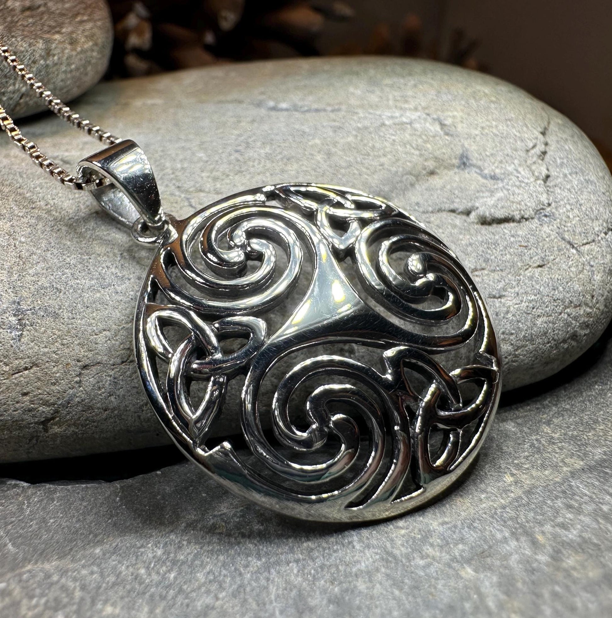Celtic Spiral Necklace, Celtic Pendant, Irish Jewelry, Triple Spiral Pendant, Girlfriend Gift, Druid Necklace, Wiccan Jewelry, Triskel Gift