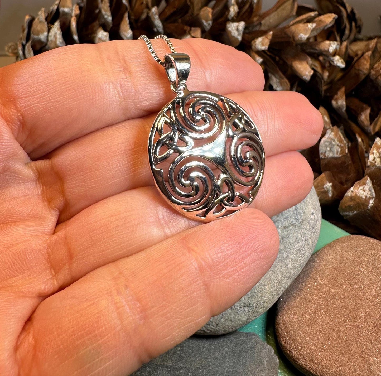 Celtic Spiral Necklace, Celtic Pendant, Irish Jewelry, Triple Spiral Pendant, Girlfriend Gift, Druid Necklace, Wiccan Jewelry, Triskel Gift