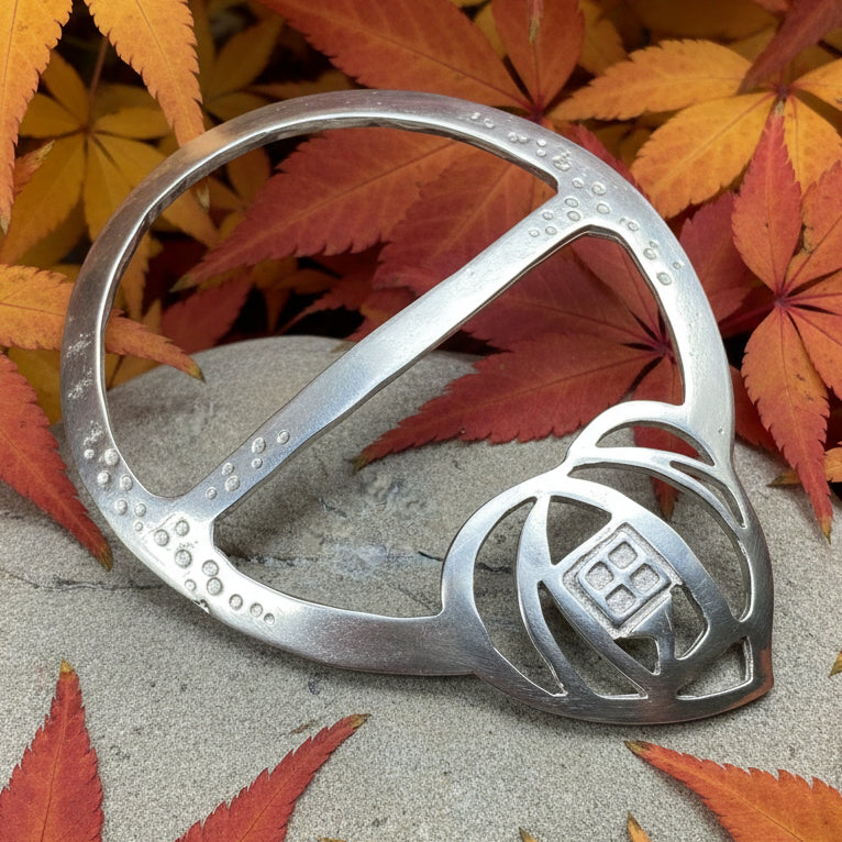Celtic Mackintosh Heart Scarf Ring - Handmade in Scotland in pewter