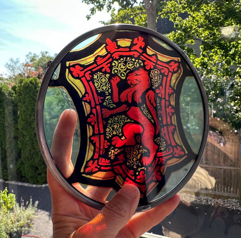 Load image into Gallery viewer, Scottish Lion Wall Decor, Celtic Thistle Gift, Scotland Stained Glass, New Home Gift, Wedding Gift, Anniversary Gift, St. Giles Suncatcher
