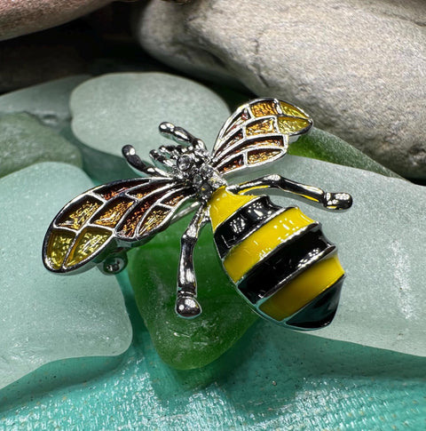 Load image into Gallery viewer, Bee Brooch, Nature Jewelry, Celtic Jewelry, Anniversary Gift, Outlander Jewelry, Insect Jewelry, Honey Bee Jewelry, Bumble Bee Pewter Pin
