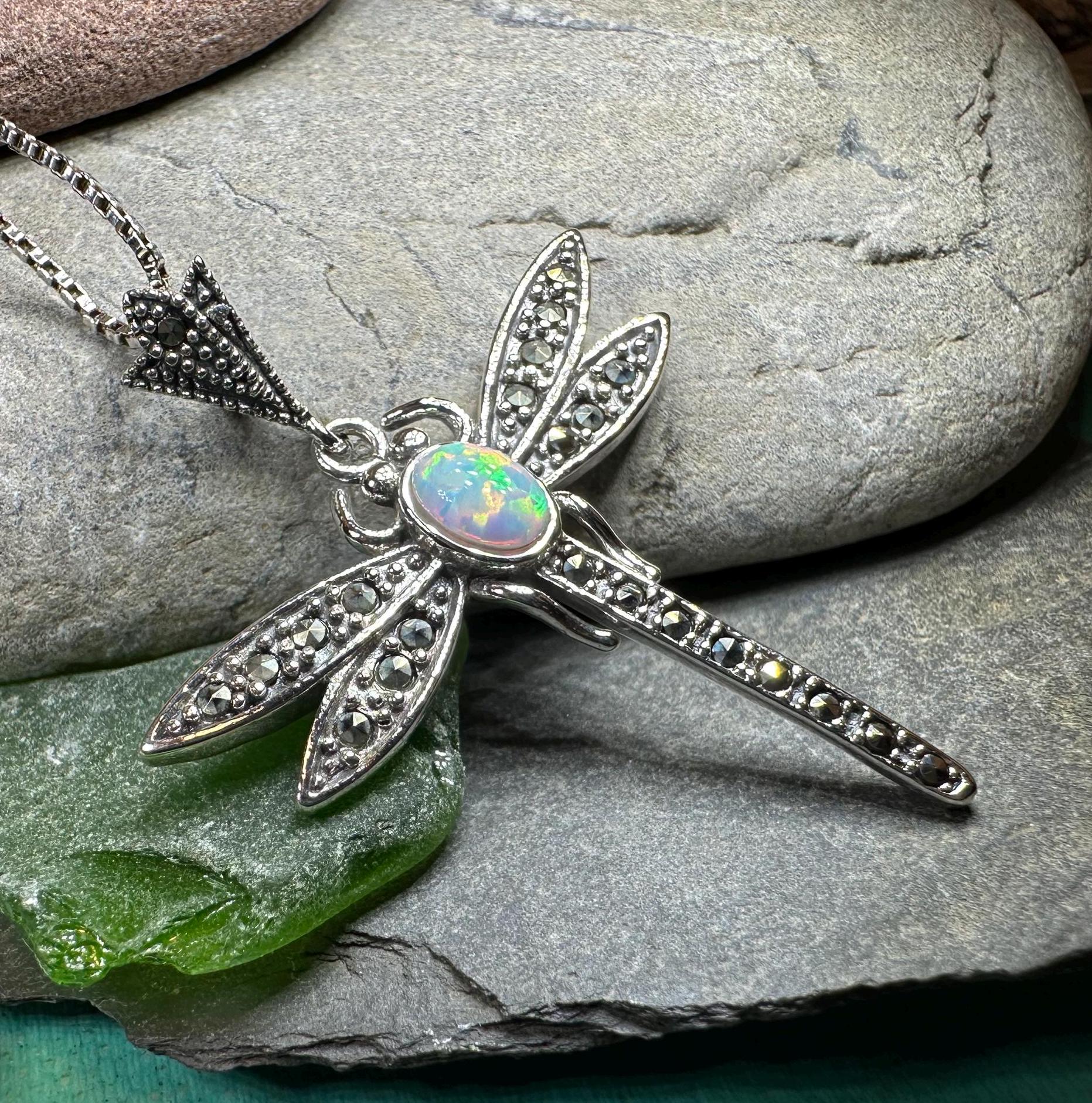 Opal Dragonfly Necklace - Sterling Silver – Celtic Crystal Design