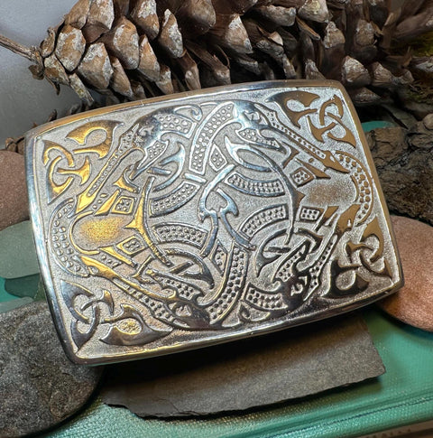 Load image into Gallery viewer, Celtic Viking Kilt Belt Buckle, Scottish Belt Buckle, Pewter Buckle, Large Belt Buckle, Men's Celtic Gift, Irish Gift, Celtic Knot Buckle
