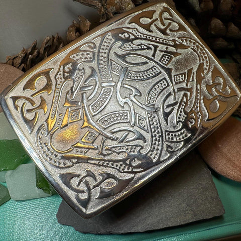 Load image into Gallery viewer, Celtic Viking Kilt Belt Buckle, Scottish Belt Buckle, Pewter Buckle, Large Belt Buckle, Men's Celtic Gift, Irish Gift, Celtic Knot Buckle
