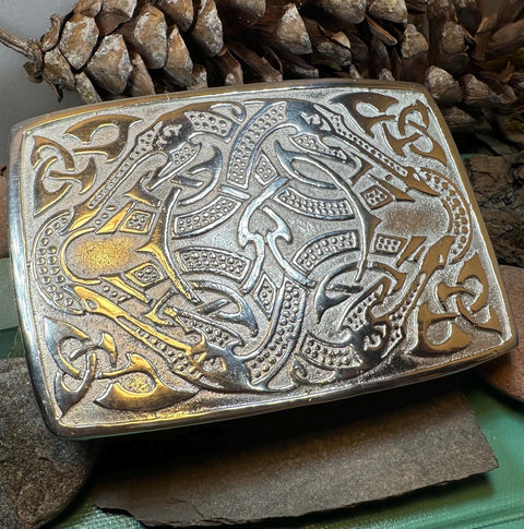 Load image into Gallery viewer, Celtic Viking Kilt Belt Buckle, Scottish Belt Buckle, Pewter Buckle, Large Belt Buckle, Men's Celtic Gift, Irish Gift, Celtic Knot Buckle
