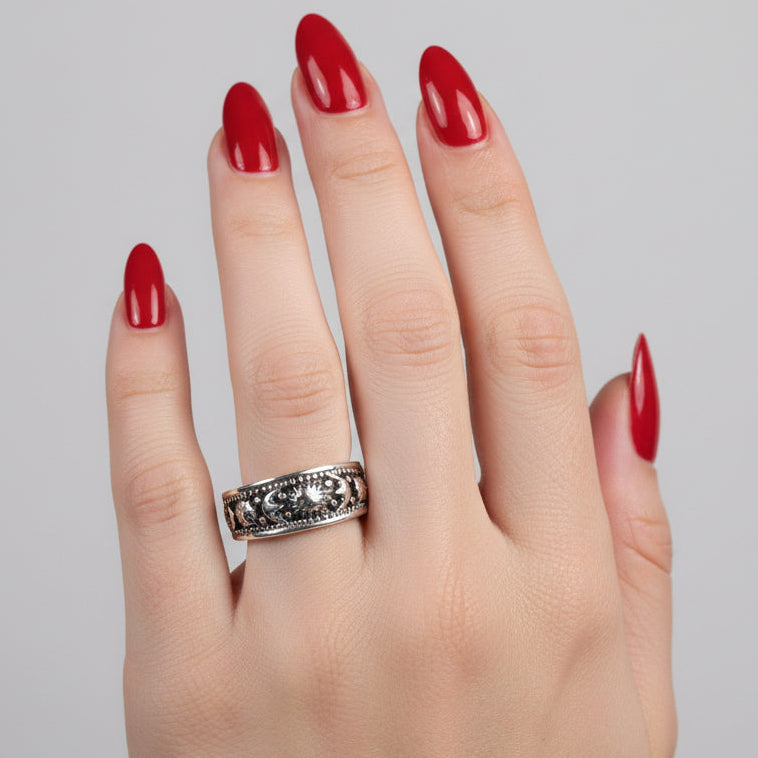 Crescent Moon Ring, Astronomy Ring, Celestial Ring, Outer Space Jewelry, Sun Ring, Science Lover Gift, Wiccan Jewelry, Boho Ring, Mom Gift