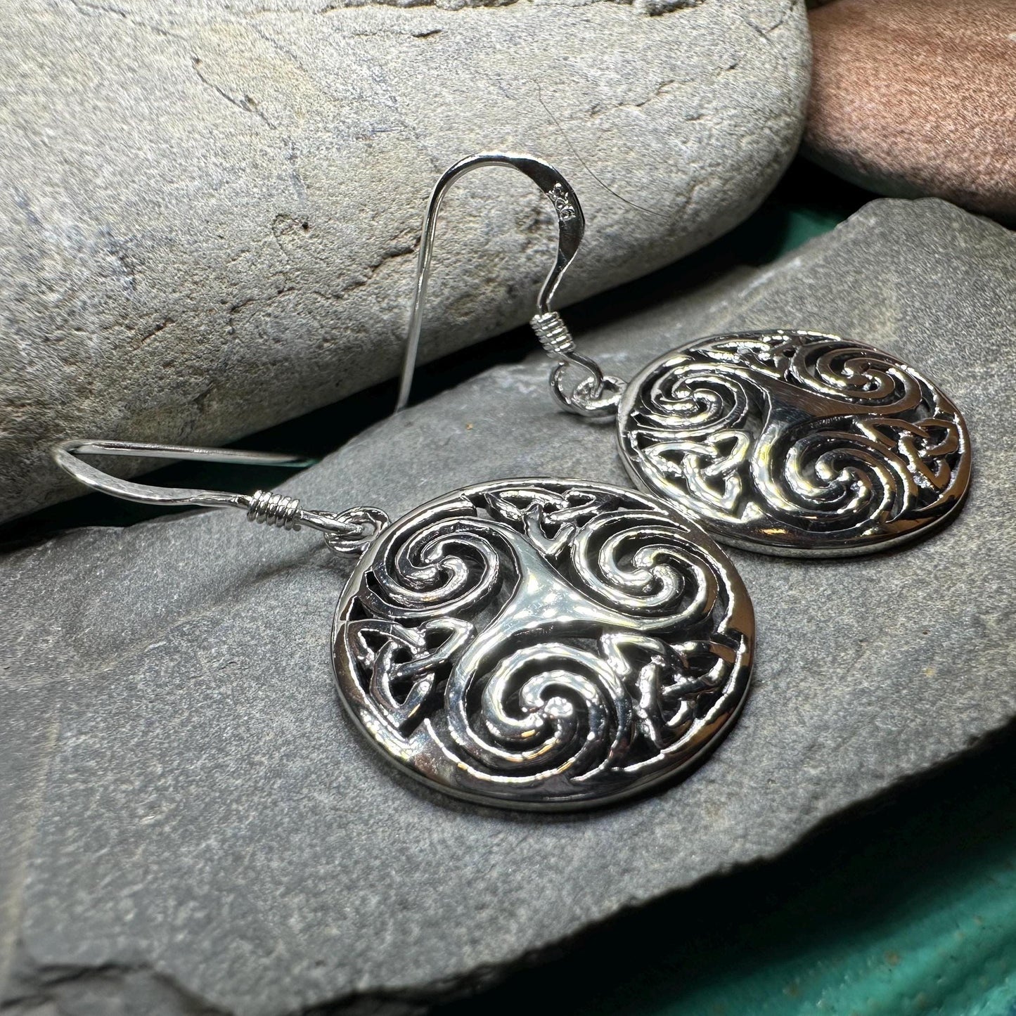 Celtic Spiral Earrings, Irish Jewelry, Scottish Jewelry, Ireland Gift, Triskelion Jewelry, Triskele, Celtic Jewelry, Triple Spiral Jewelry