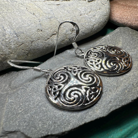 Load image into Gallery viewer, Celtic Spiral Earrings, Irish Jewelry, Scottish Jewelry, Ireland Gift, Triskelion Jewelry, Triskele, Celtic Jewelry, Triple Spiral Jewelry
