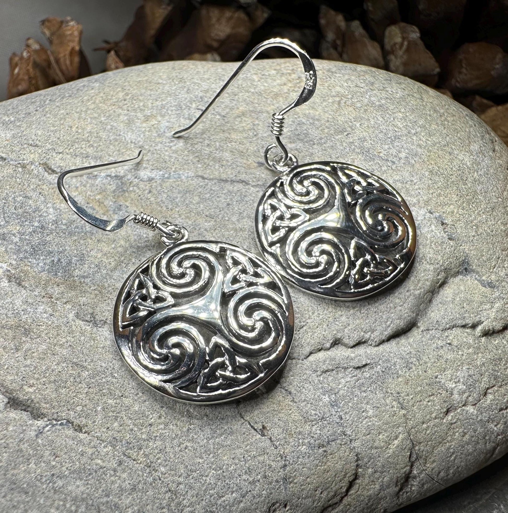 Celtic Spiral Earrings, Irish Jewelry, Scottish Jewelry, Ireland Gift, Triskelion Jewelry, Triskele, Celtic Jewelry, Triple Spiral Jewelry