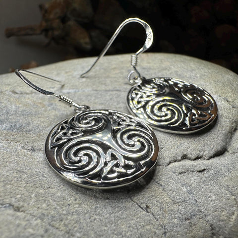 Load image into Gallery viewer, Celtic Spiral Earrings, Irish Jewelry, Scottish Jewelry, Ireland Gift, Triskelion Jewelry, Triskele, Celtic Jewelry, Triple Spiral Jewelry
