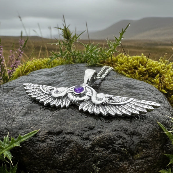 Winged Sun Necklace, Egyptian Pendant, Mystical Amulet, Egyptian Symbol, Pagan Jewelry, Goddess Jewelry, Recovery Gift, Silver Isis Pendant