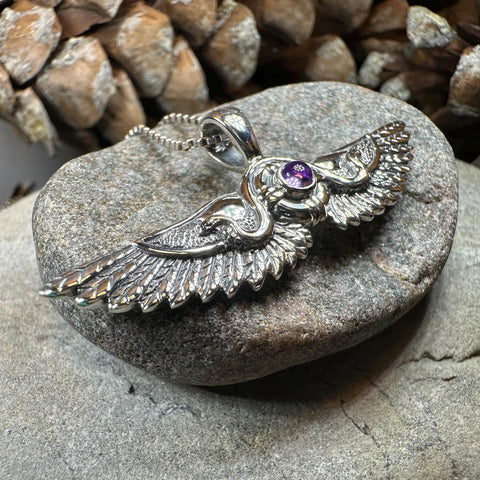 Load image into Gallery viewer, Winged Sun Necklace, Egyptian Pendant, Mystical Amulet, Egyptian Symbol, Pagan Jewelry, Goddess Jewelry, Recovery Gift, Silver Isis Pendant
