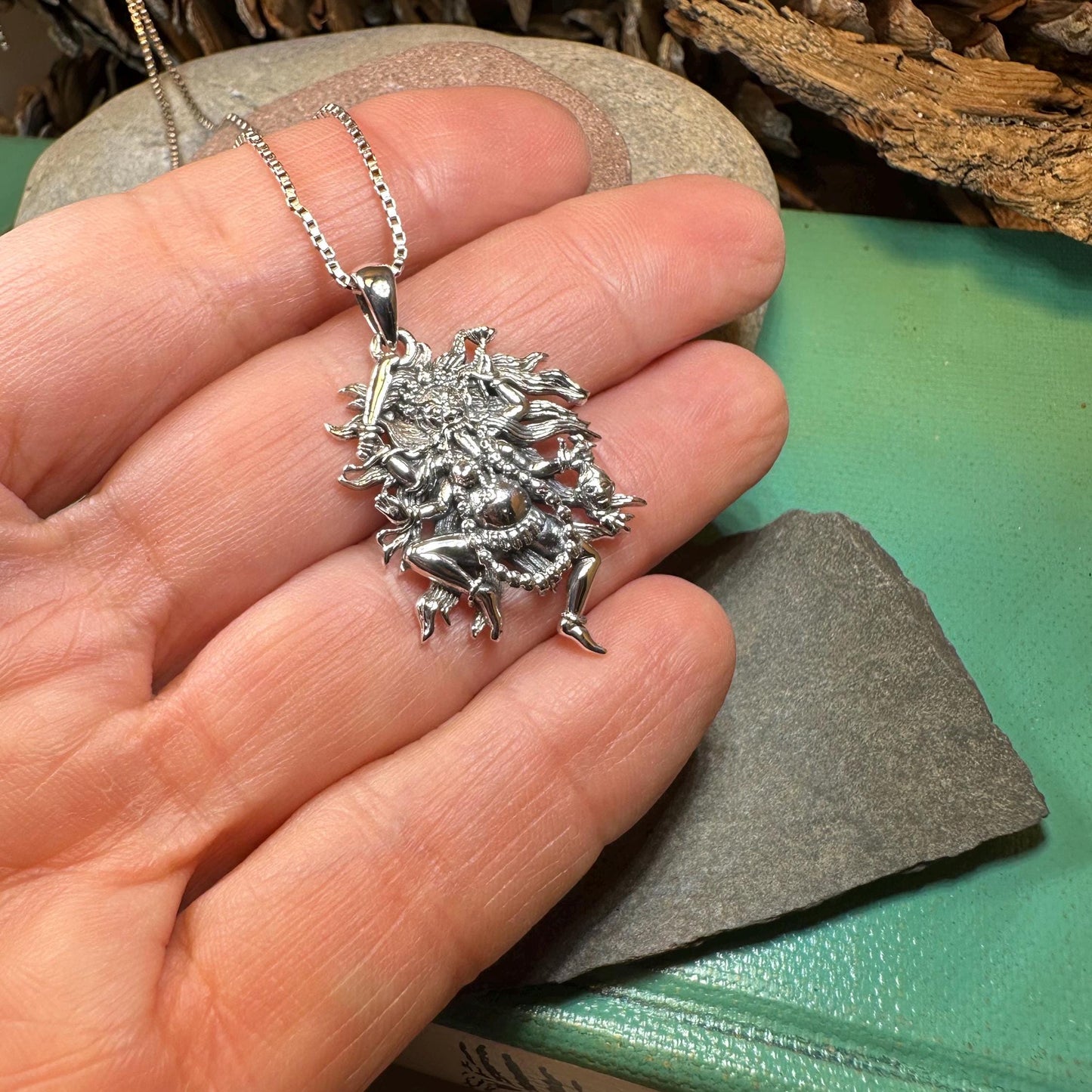 Kali Necklace, Hindu Pendant, Mystical Amulet, Goddess Pendant, Pagan Jewelry, Mother Goddess, Silver Hindu Goddess Pendant