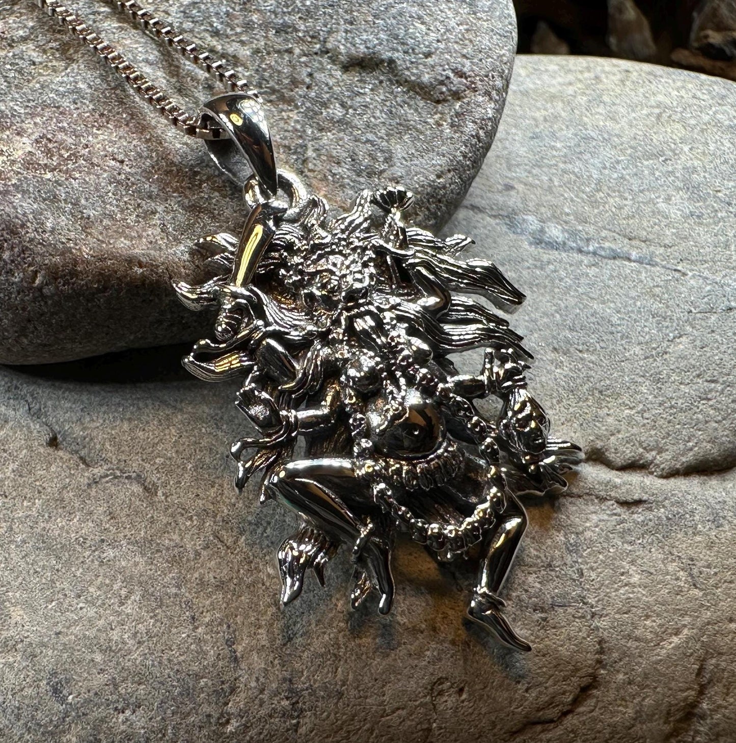 Kali Necklace, Hindu Pendant, Mystical Amulet, Goddess Pendant, Pagan Jewelry, Mother Goddess, Silver Hindu Goddess Pendant