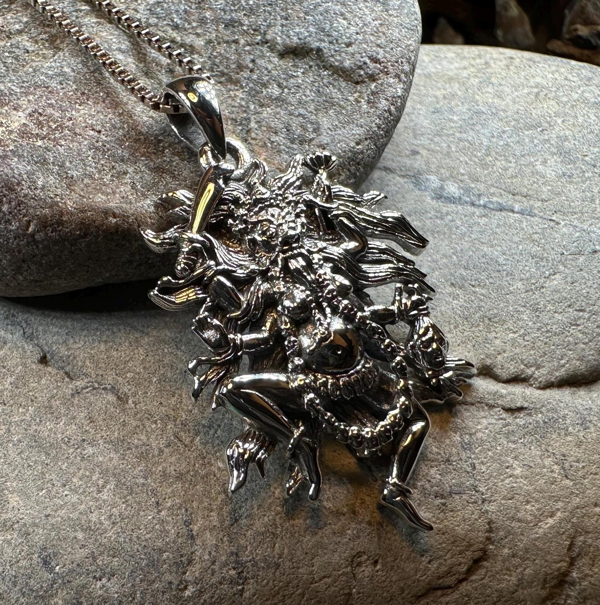 Kali Necklace, Hindu Pendant, Mystical Amulet, Goddess Pendant, Pagan Jewelry, Mother Goddess, Silver Hindu Goddess Pendant