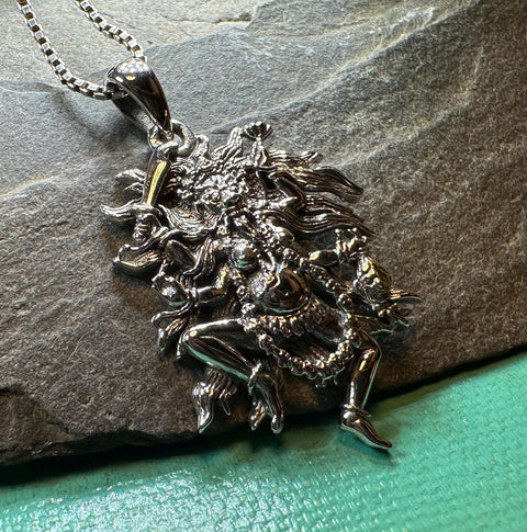 Load image into Gallery viewer, Kali Necklace, Hindu Pendant, Mystical Amulet, Goddess Pendant, Pagan Jewelry, Mother Goddess, Silver Hindu Goddess Pendant

