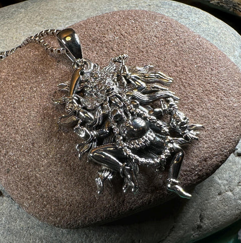 Load image into Gallery viewer, Kali Necklace, Hindu Pendant, Mystical Amulet, Goddess Pendant, Pagan Jewelry, Mother Goddess, Silver Hindu Goddess Pendant
