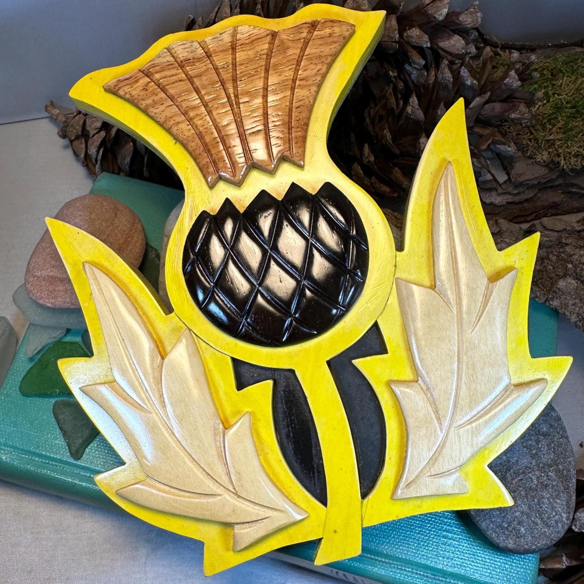 Wooden Scottish Thistle Wall Plaque in wood