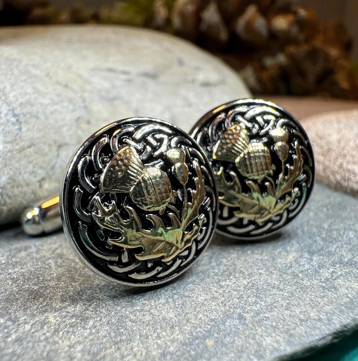 Golden Thistle Cufflinks - Handmade in Scotland — view 4